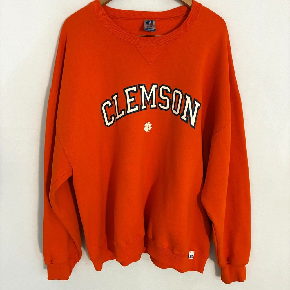 Vtg Clemson University Tigers Russell Athletic Sweatshirt Men's 2XL Center Logo